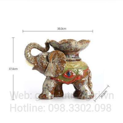 TƯỢNG VOI SỨ KÈM KHAY ĐỰNG HOA QUẢ